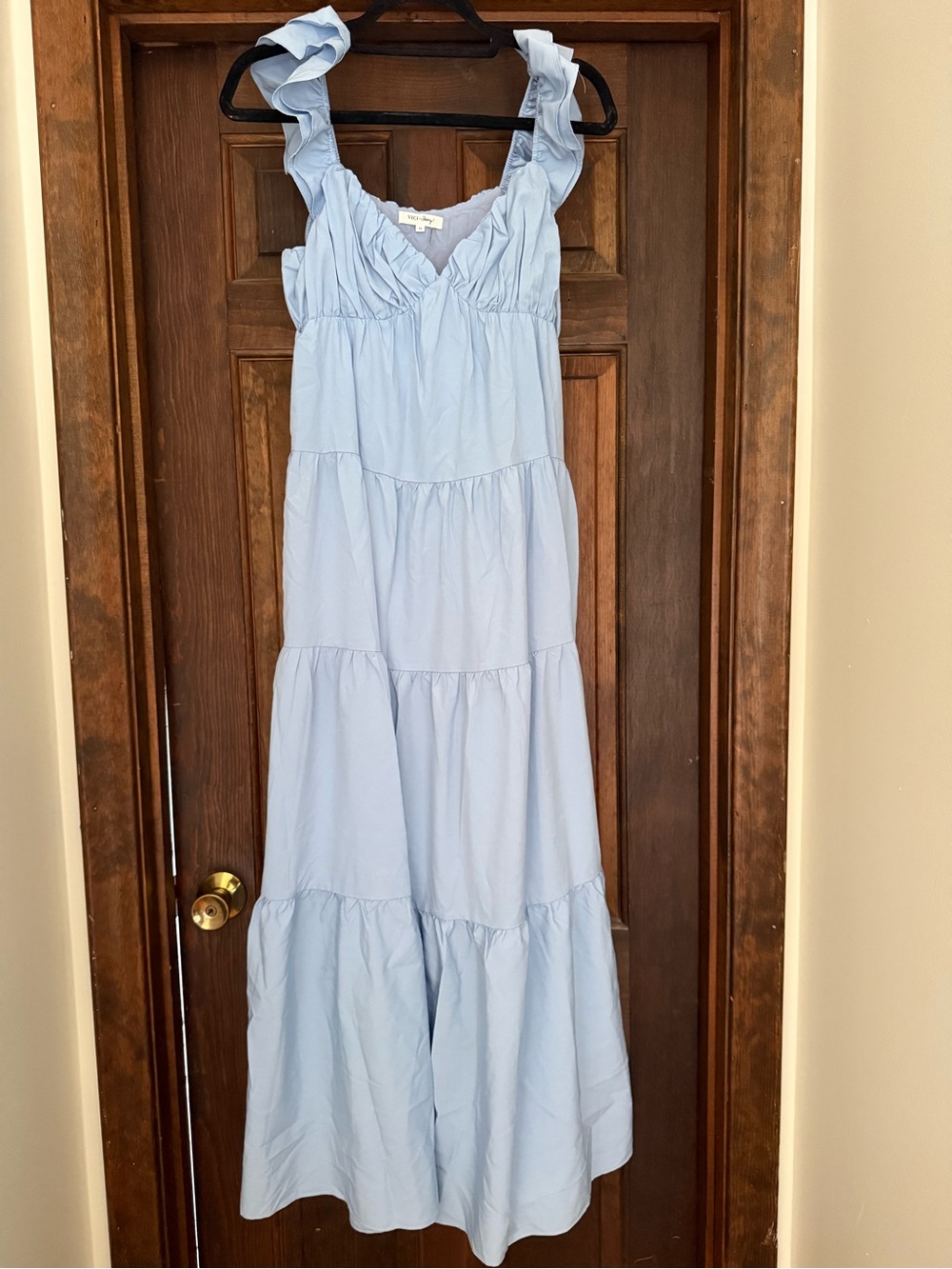 Light Blue Ruffled Strap Tiered Dress